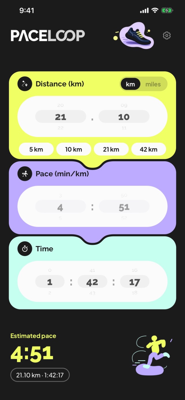 PaceLoop calculating a half-marathon pace
